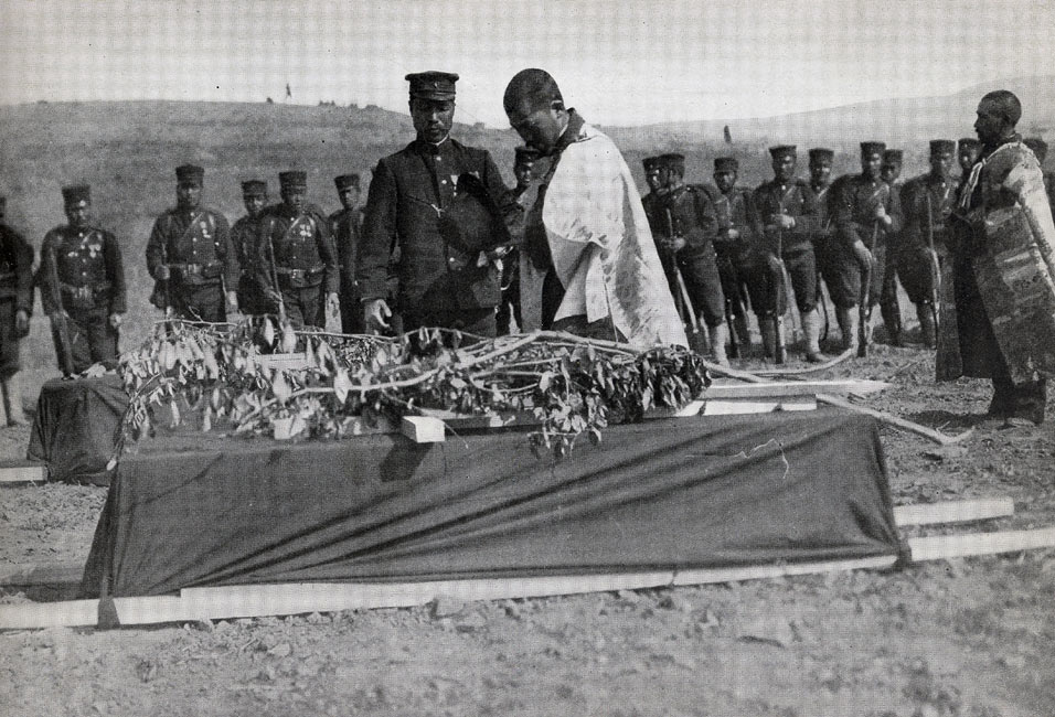 Japanese Burying a Russian Captain with Military Honors at Antung page 89, A Photographic Record of the Russo-Japanese War, Edited by James H. Hare 1905, PF Collier & Son, New York