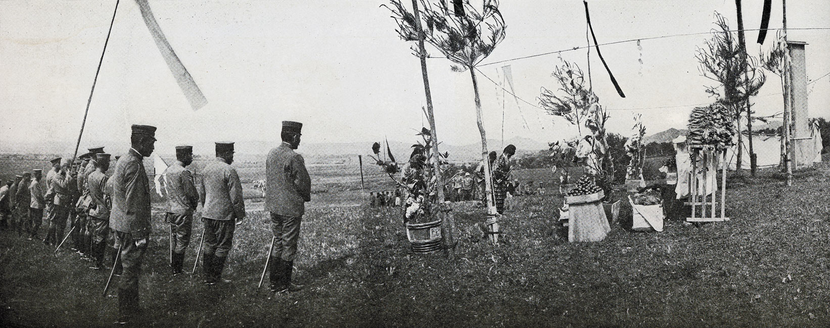 Shinto Ceremony Held by the Japanese in Honor of Those Who Fell at the Yalu page 94, A Photographic Record of the Russo-Japanese War, Edited by James H. Hare 1905, PF Collier & Son, New York