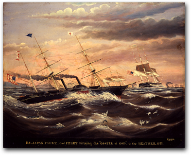 U.S. JAPAN FLEET. Com.PERRY carrying the 'GOSPEL of GOD' to the HEATHEN, 1853