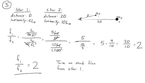 Handwritten notes explaining star flux.