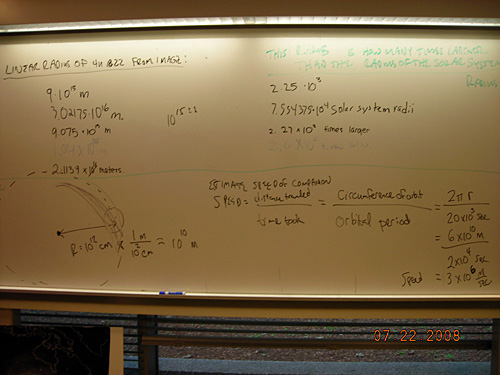 Whiteboard notes about linear diamter of blocking material.