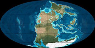 Computer-generated image of Earth with continents aggregated together.