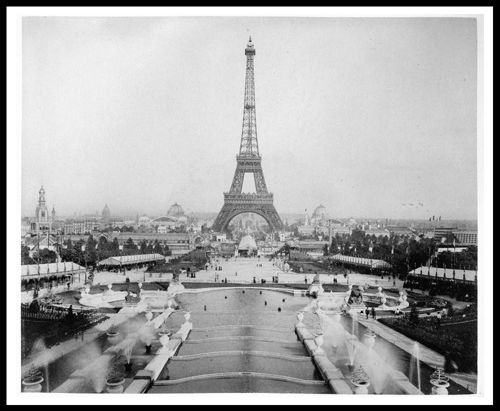 Eiffel Tower and exposition buildings Paris Exposition 1889.