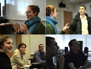 A photo montage of students participating in class activities.