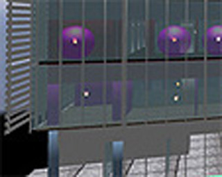 Architectural rendering of the MIT Media Lab building with various points highlighted to show sensor locations and status.