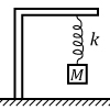 A diagram  that features an upside down L, with a spring hanging off of it. Attached to the spring is a square labeled M.  A K is written besides the spring.