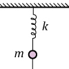 A diagram features a spring, labeled k, suspended vertically. A pink round circle, labeled m, hangs at the bottom.