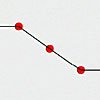 A diagram showing a black line going downward diagonally, with three red circles on it.