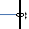 A diagram showing a thick black line with an up and down arrow next to it.  A ring circles the line and has a thinner blue line attached to it.