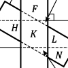 A diagram featuring a grid with a rectangle placed horizontally on top of it. The letters F, H, K, L, N sit within the grid.