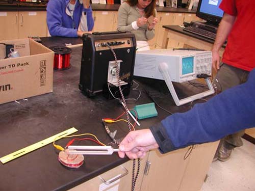 Testing the pickup using a tuning fork.